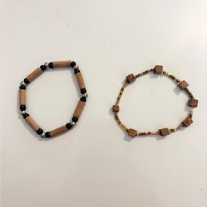 3 for $20 Set of 2 Boho Wood & Bead Stretch Bracelets